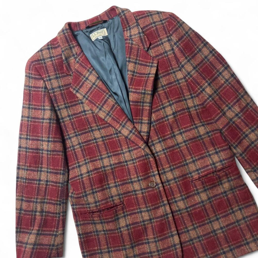 L.L. Bean Vintage 80s Wool Tartan Plaid One Button Blazer Jacket Womens 14R - Picture 4 of 6